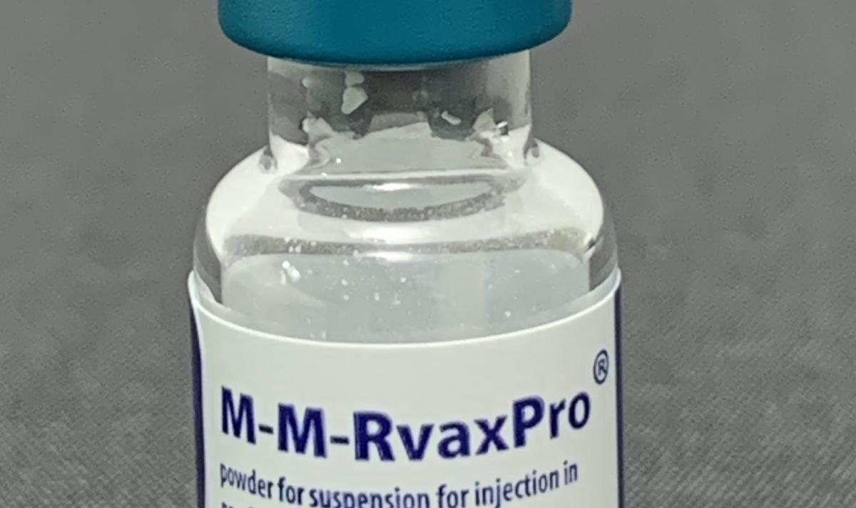A vial of MMR measles, mumps and rubella vaccine